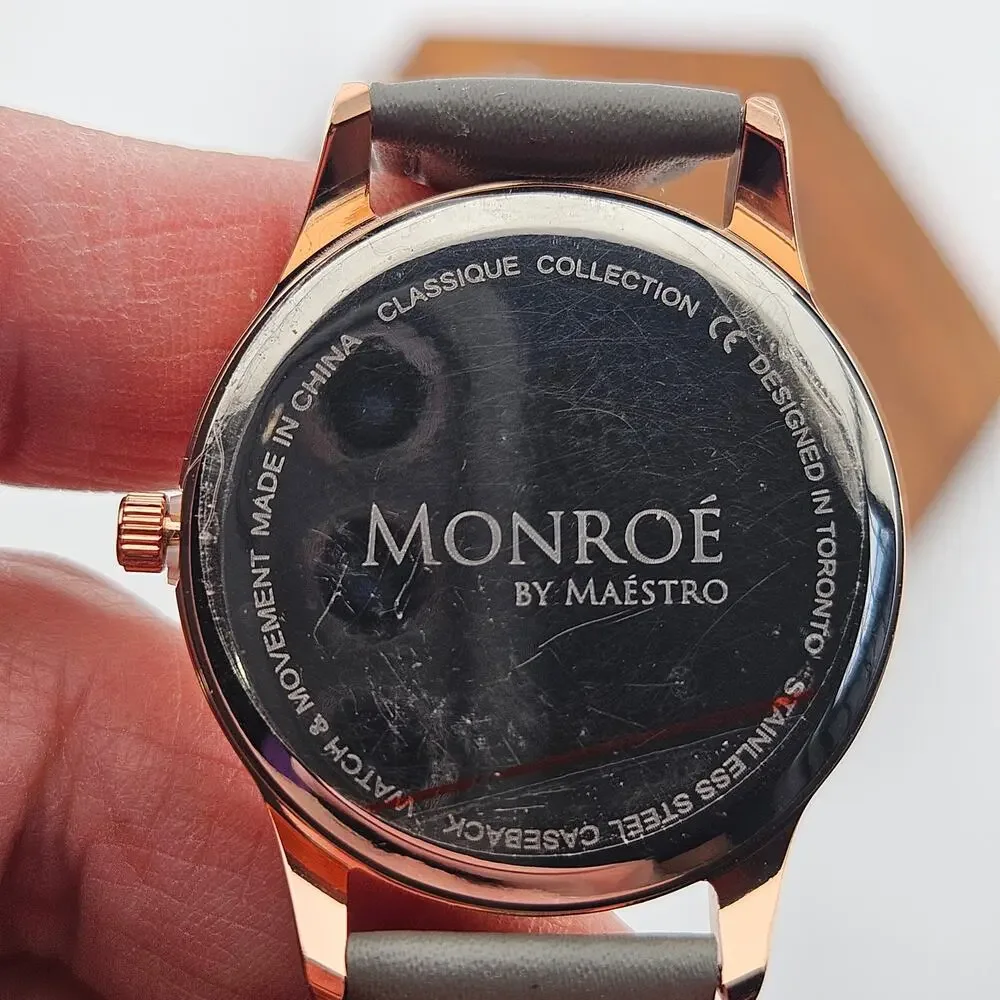 Monroe Women's Watch Rose Gold Minimalist Dial Green Gray Leather Band Simple